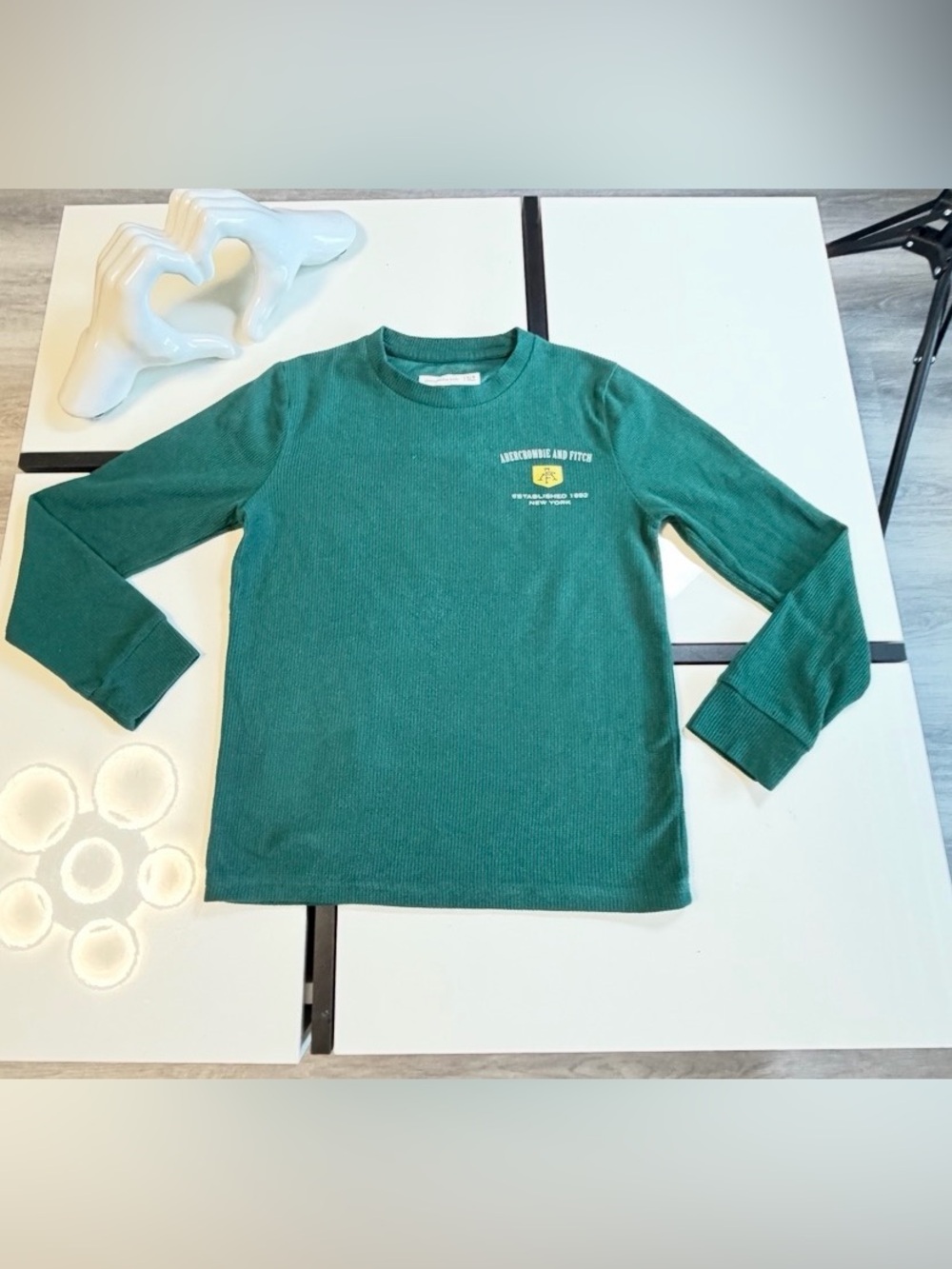 Abercrombie & Fitch Kids Long Sleeve Waffle Knit Graphic Shirt Green 🌲👕